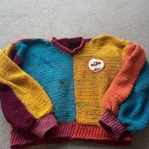 Vibrant Patchwork Crew Neck Sweater